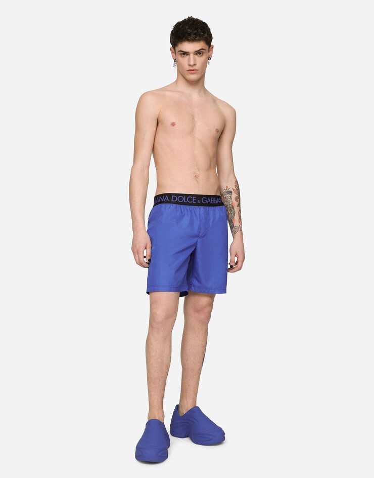 Mid-length swim trunks with branded stretch waistband - 3