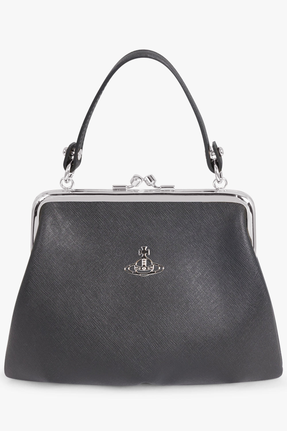 GRANNY SAFFIANO FRAME PURSE | BLACK/SILVER - 1