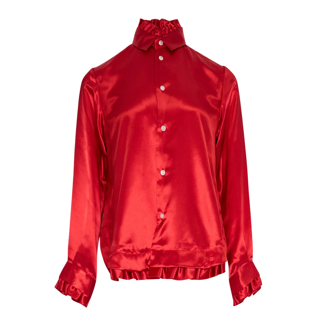 Ruffled Satin Button Down Blouse - 1