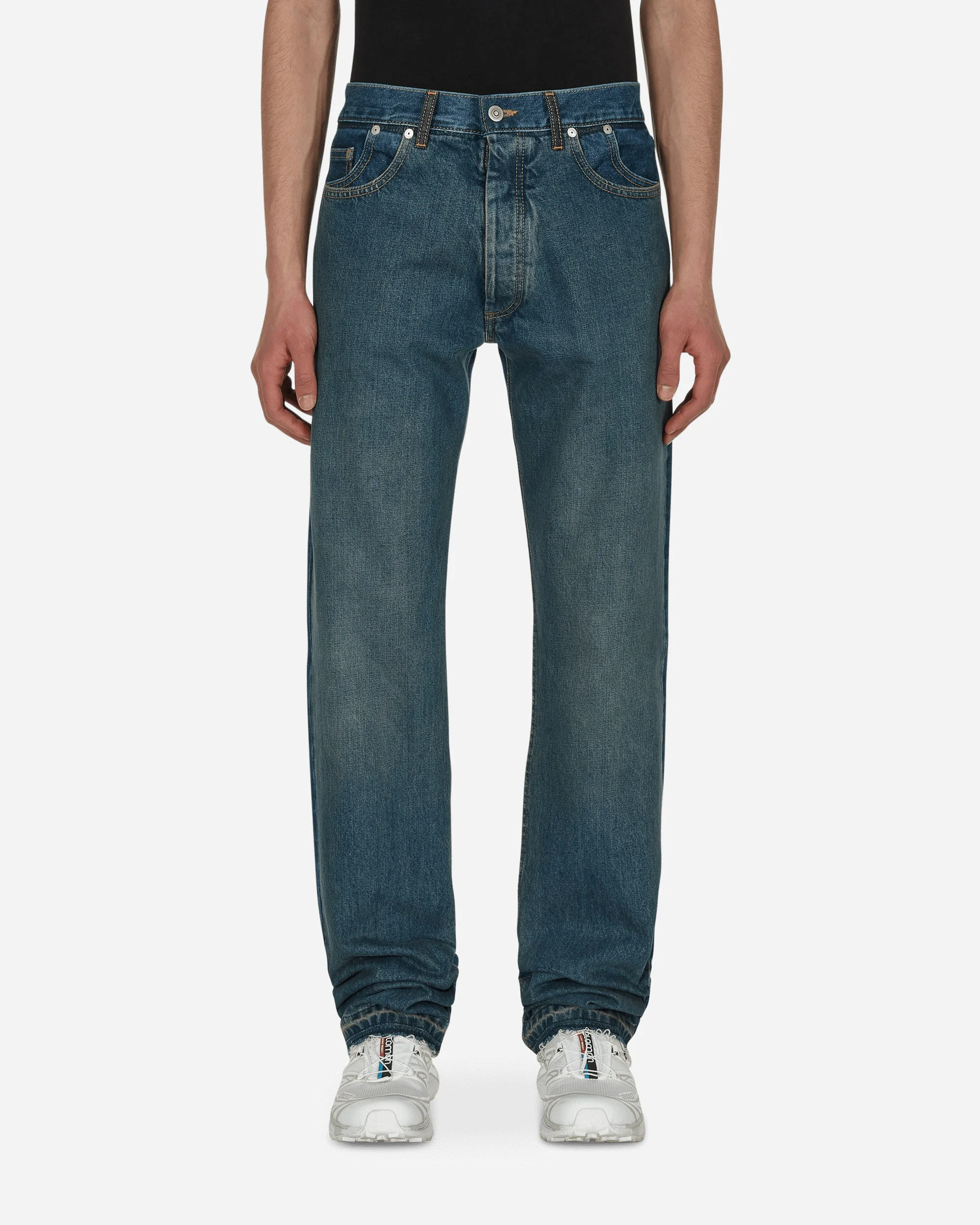 Straight-Leg Faded Denim Pants Blue - 1