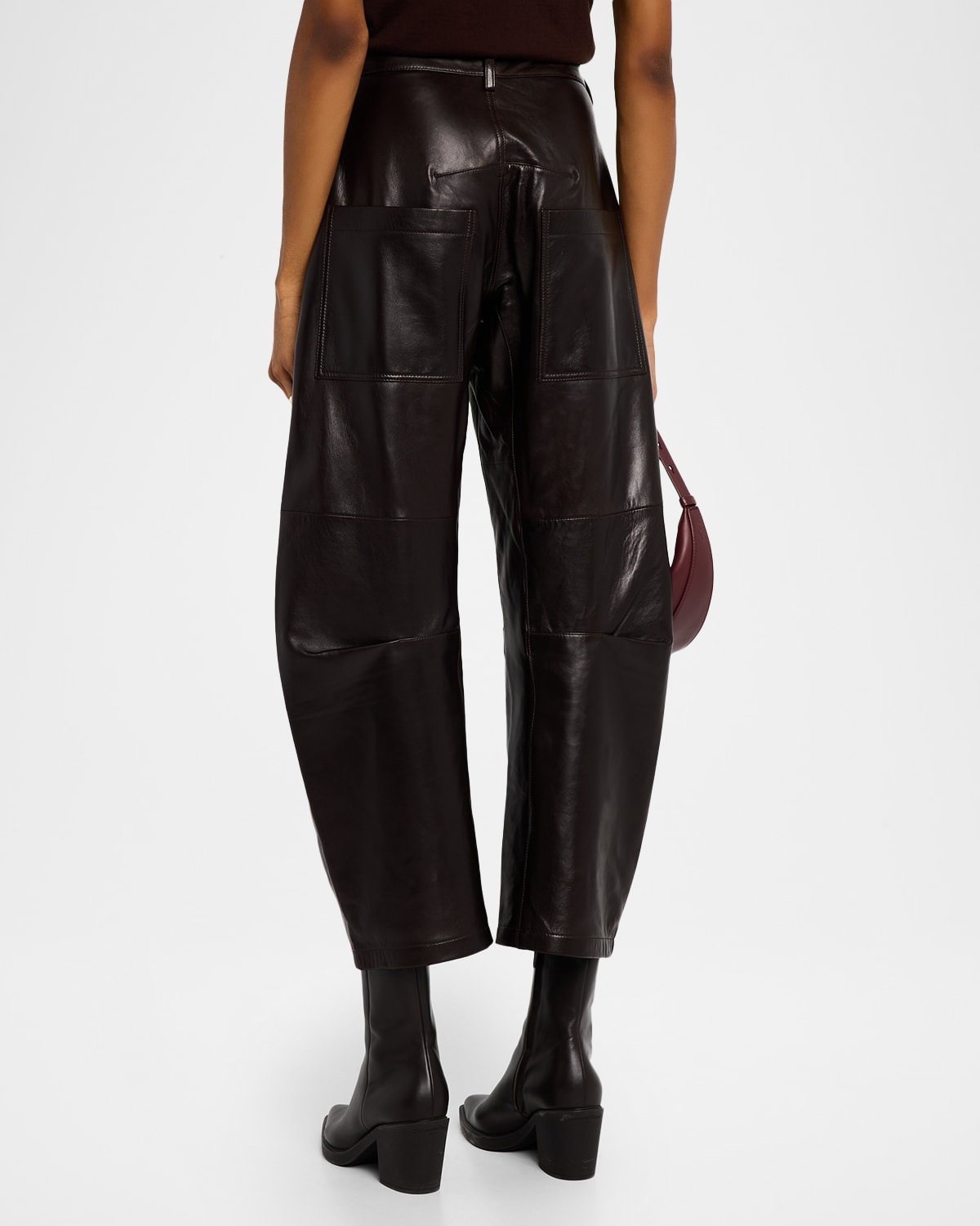 Shon Leather Barrel-Leg Ankle Pants - 3