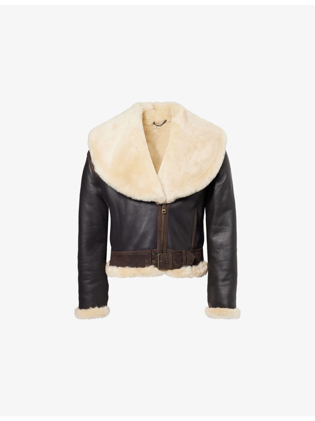 Oversized-Collar Sheepskin Leather Aviator Jacket - 1