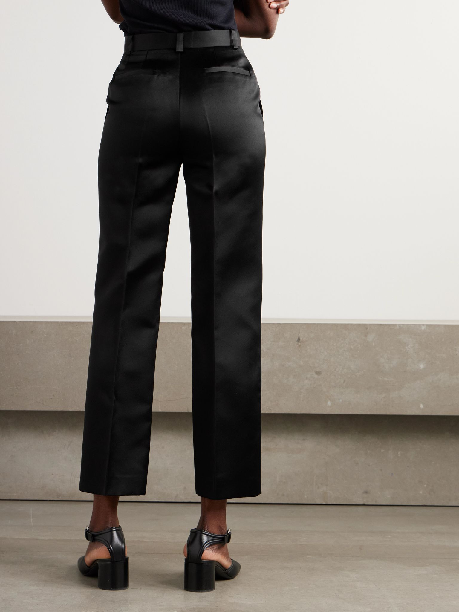 Duchesse silk-satin straight-leg pants Black - 4