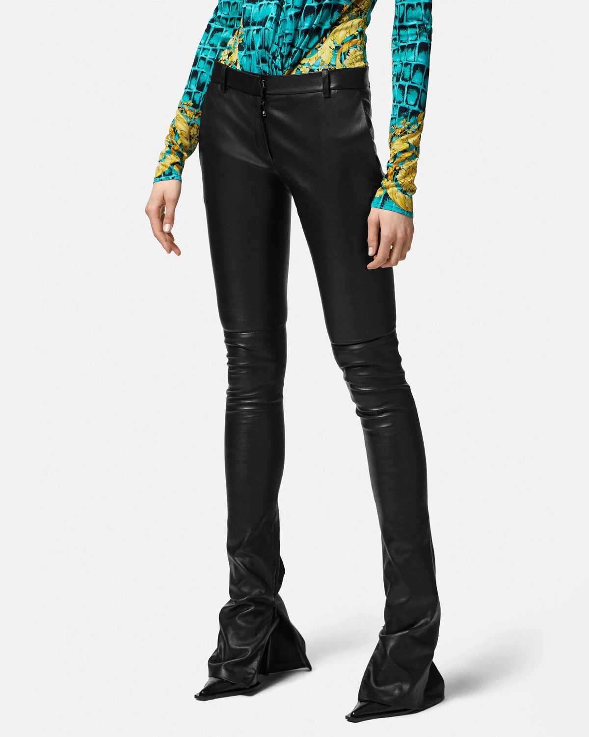 Flared Slim-Fit Leather Pants - 3