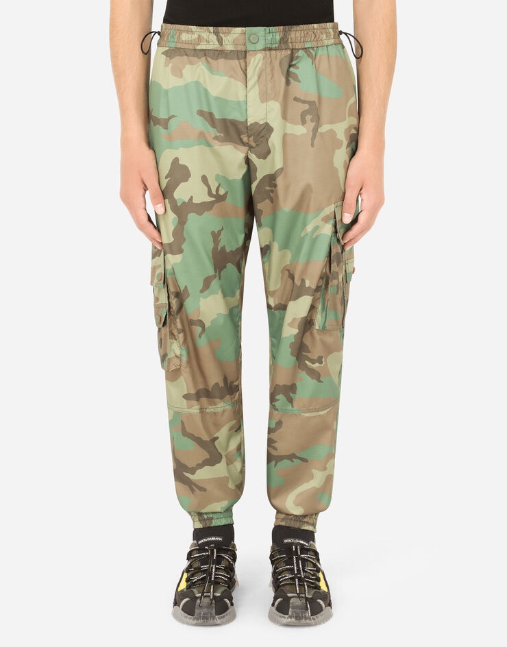 Nylon cargo pants with camouflage print - 1