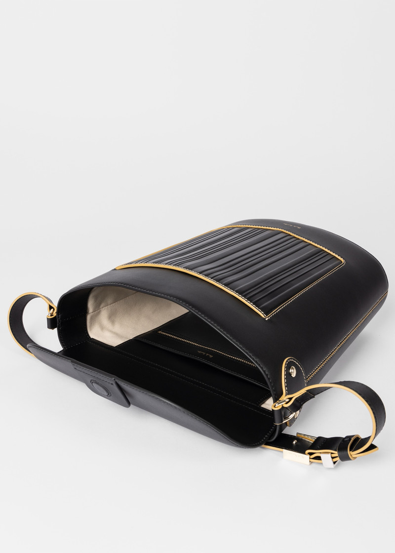 Women's Black 'Shadow Stripe' Leather Bucket Bag 6