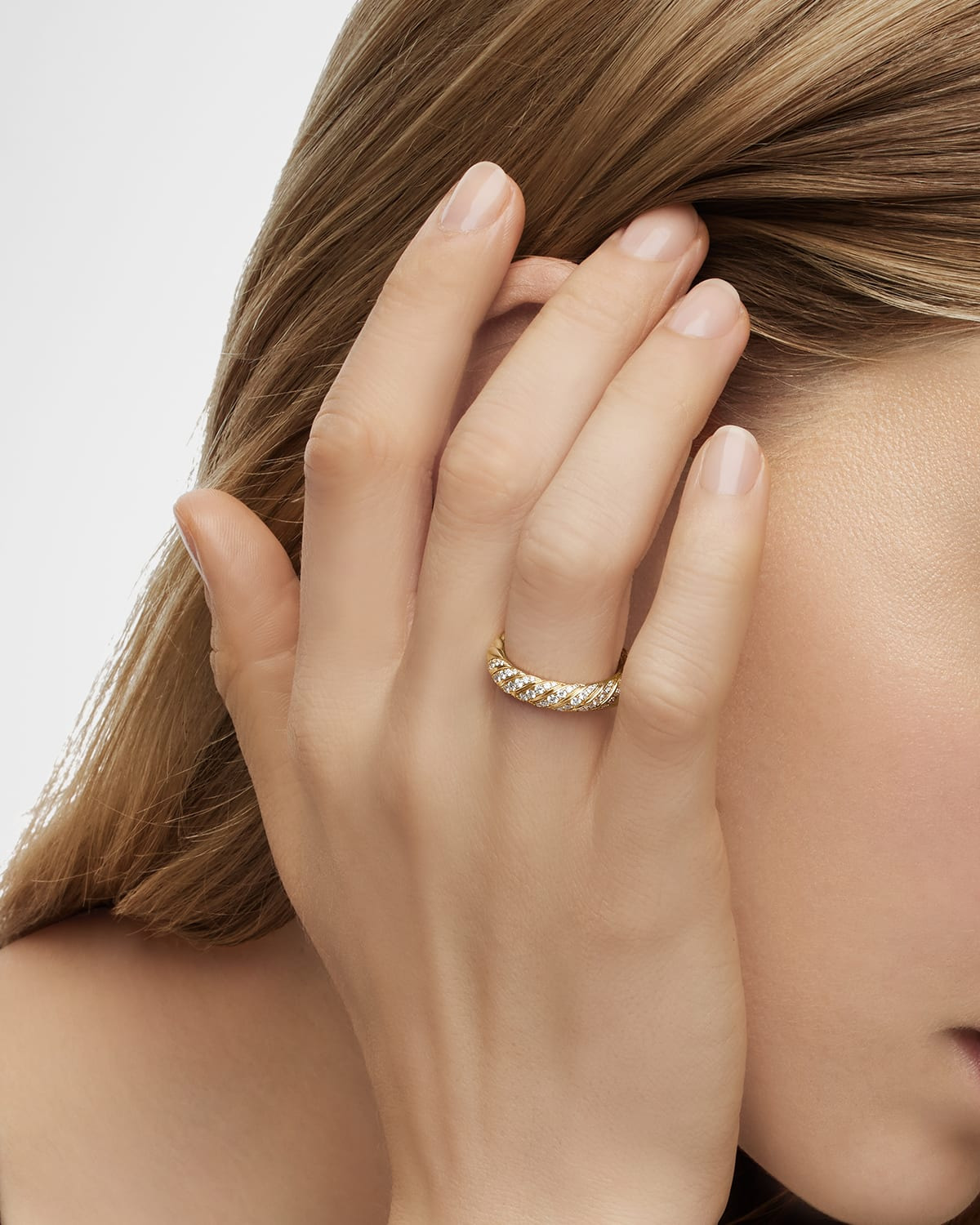 Sculpted Cable Band Ring with Diamonds in 18K Gold, 4.5mm - 2