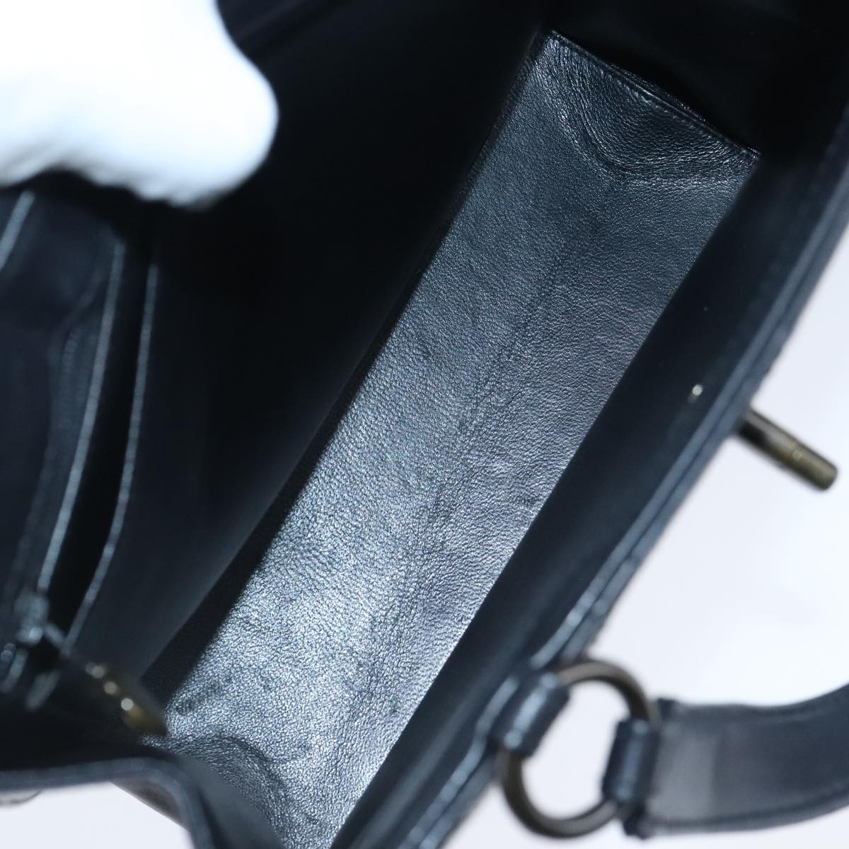 CHANEL Hand Bag Lamb Skin Black CC - 11
