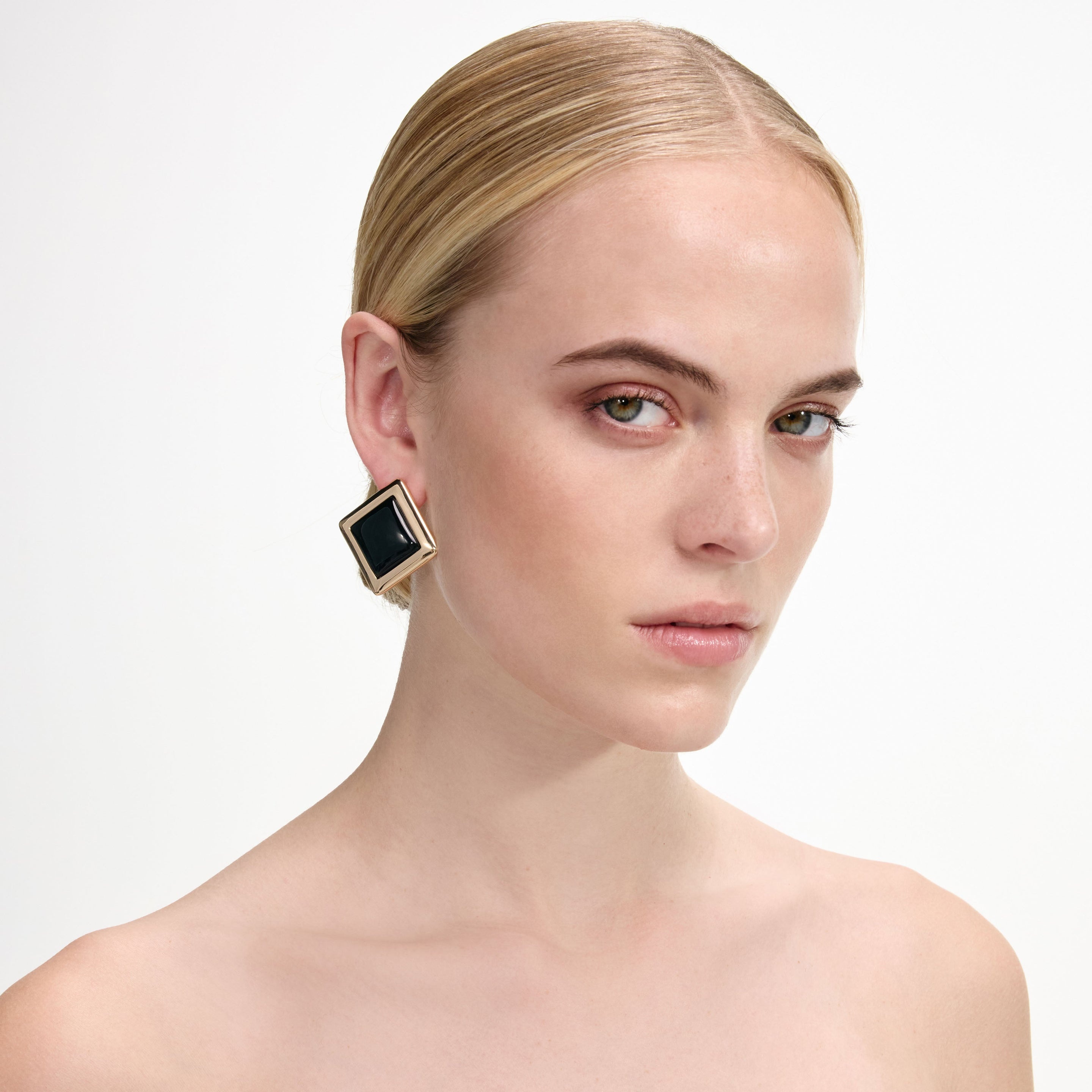Black Enamel Gold Square Earrings - 3