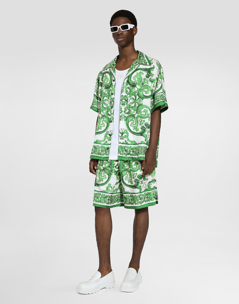 Silk twill Hawaiian shirt with majolica print 6