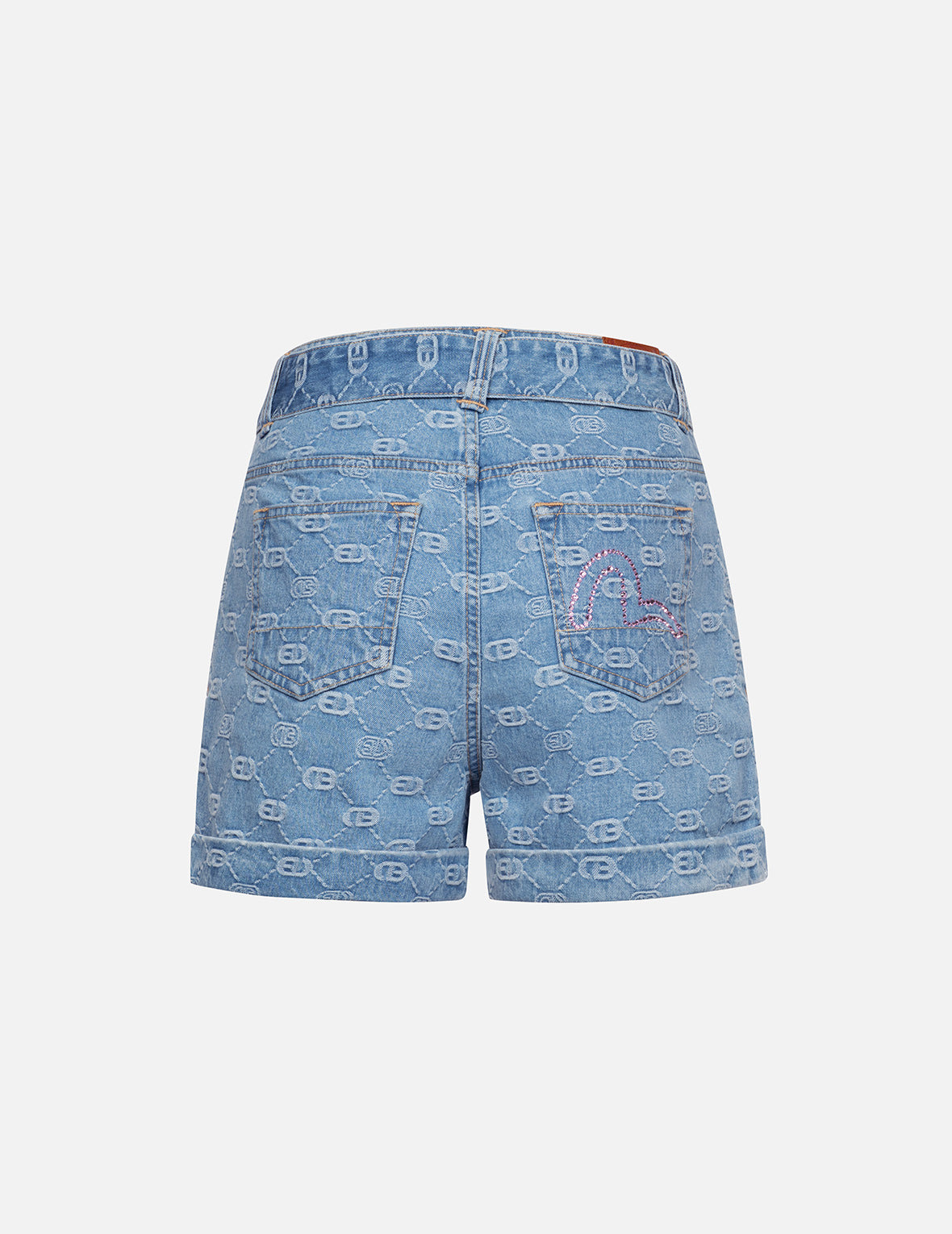 ALLOVER LOGO WITH PINK DIAMOND-IRONING SEAGULL LOOSE FIT DENIM SHORTS - 2