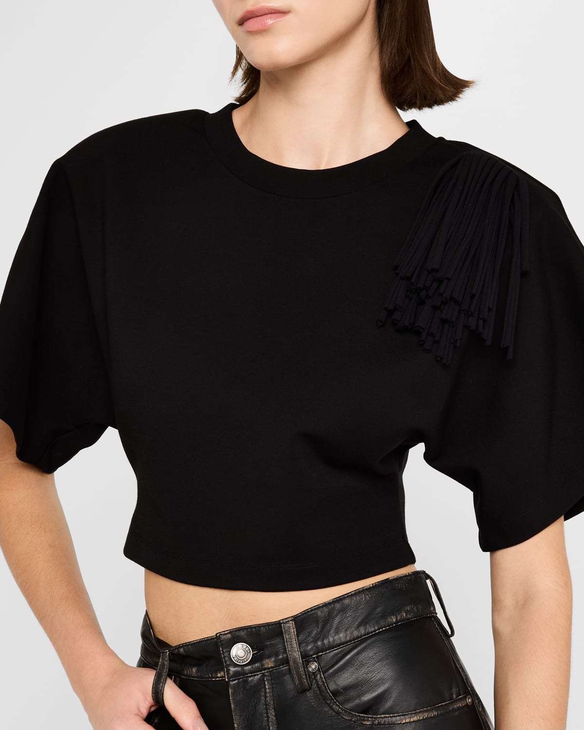 Fringe Brooch Crop T-Shirt - 5