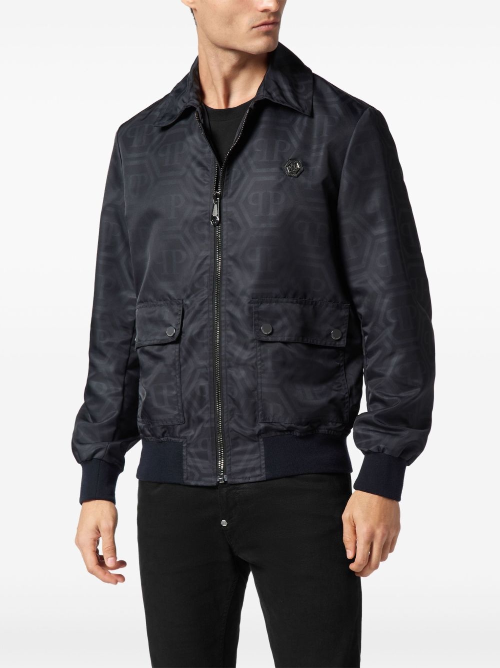 monogram-jacquard bomber jacket - 3