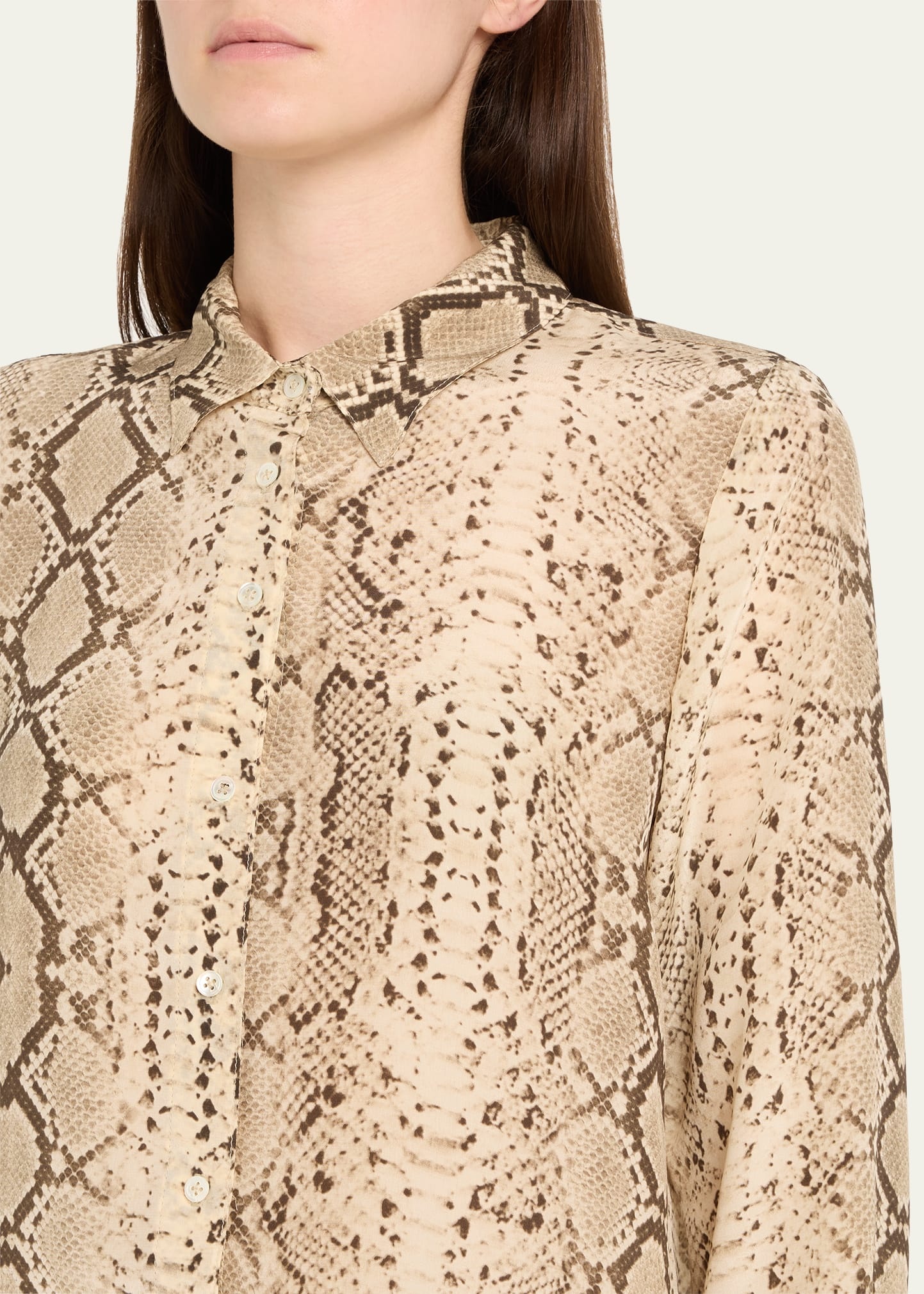 Snake Fitted Button-Front Silk Shirt - 5