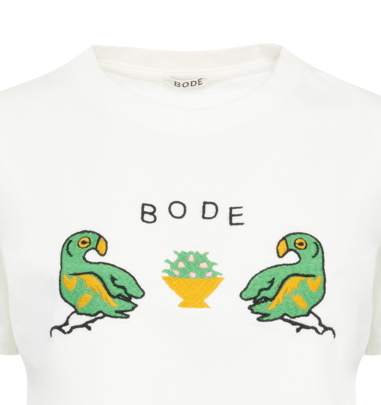 【Bode】 Twin Parakeet embroideredコットンTシャツ Twin Parakeet embroidered cotton T-shirt in red - Bode