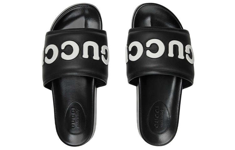 Gucci Sideline Rubber Logo Slide 'Black Leather' 742009-AABYM-1347 - 3