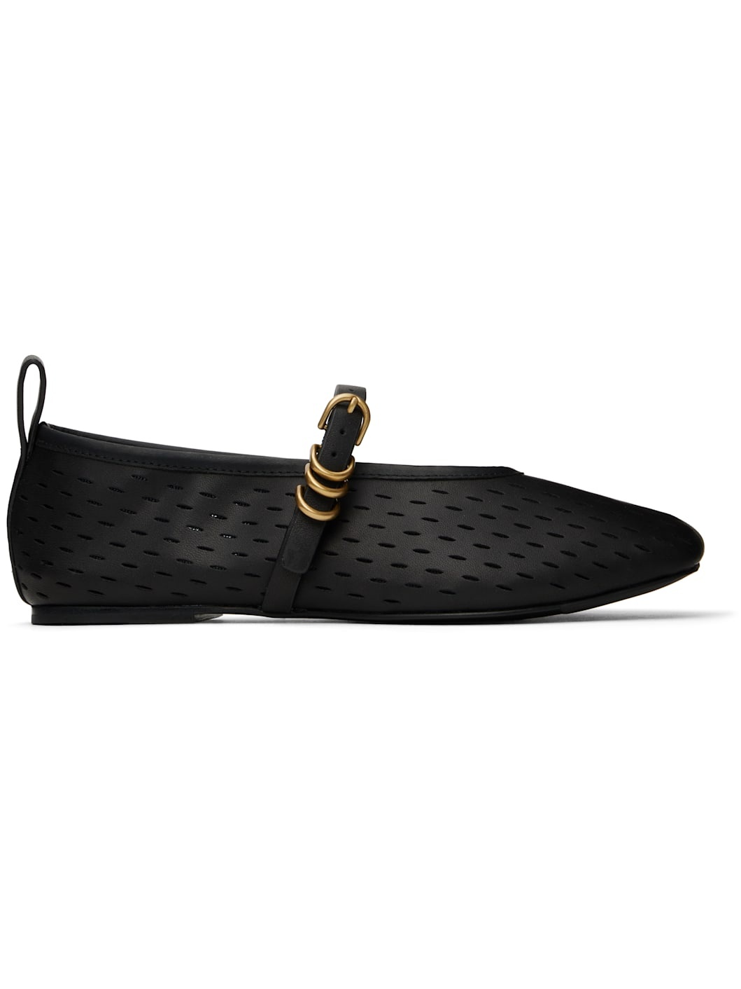 Black Spire Perforated Leather Mary Jane Ballerina Flats - 1