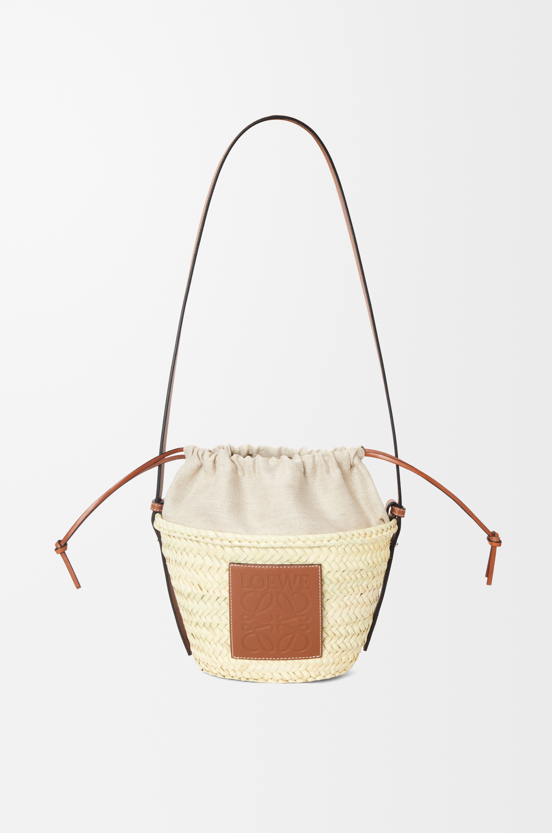 Drawstring bucket bag in palm leaf and calfskin - 7