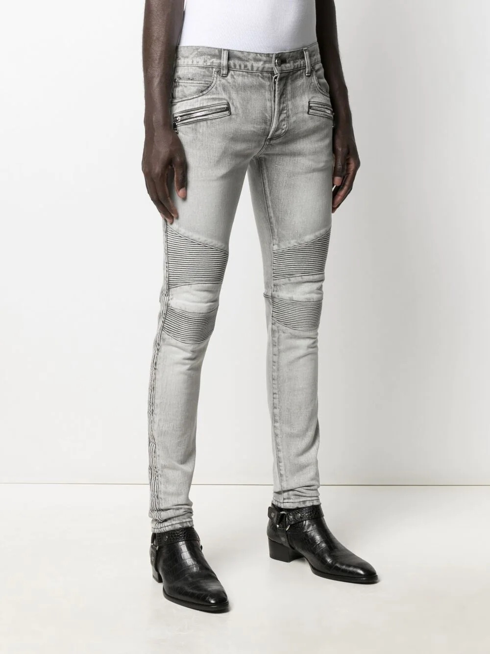 ribbed-panel slim-fit jeans - 3