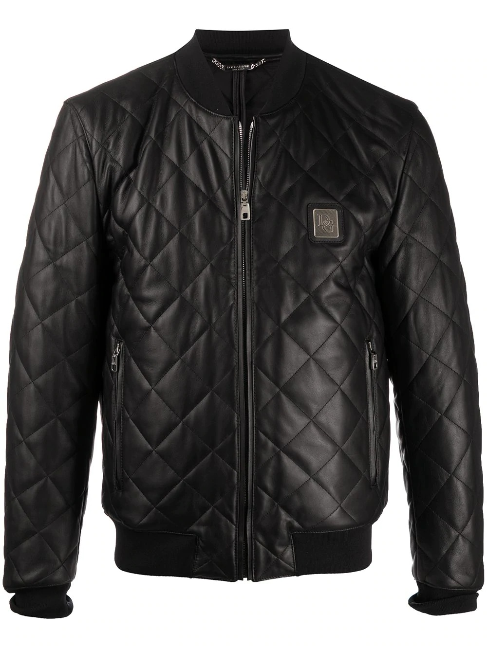 quilted leather jacket with logo plaque - 1