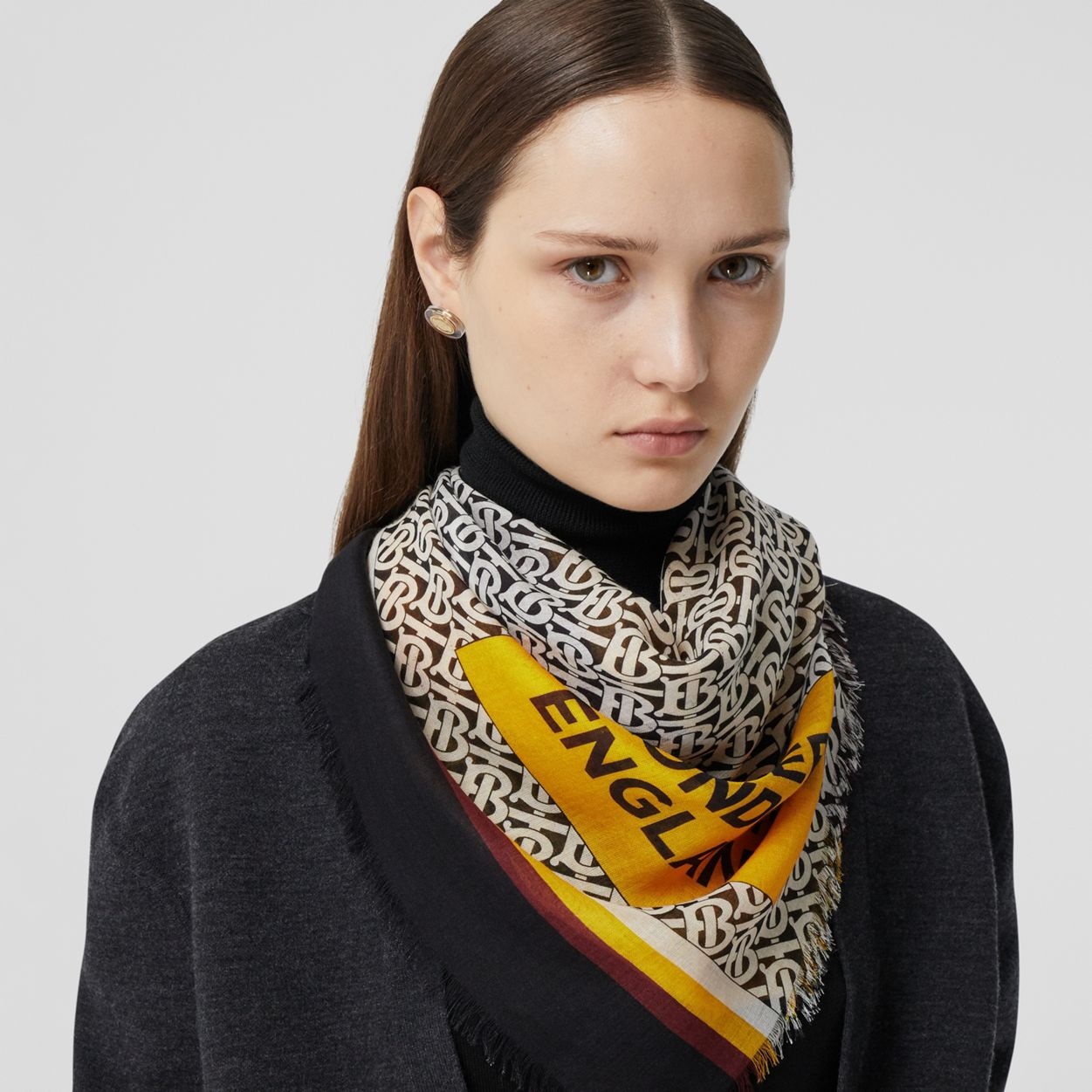 Monogram and Stripe Print Silk Wool Scarf - 3