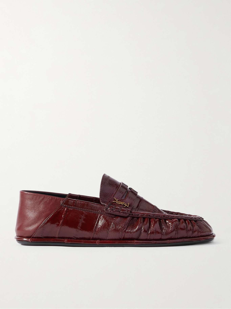 Le Loafer embellished collapsible-heel glossed-eel loafers - 1