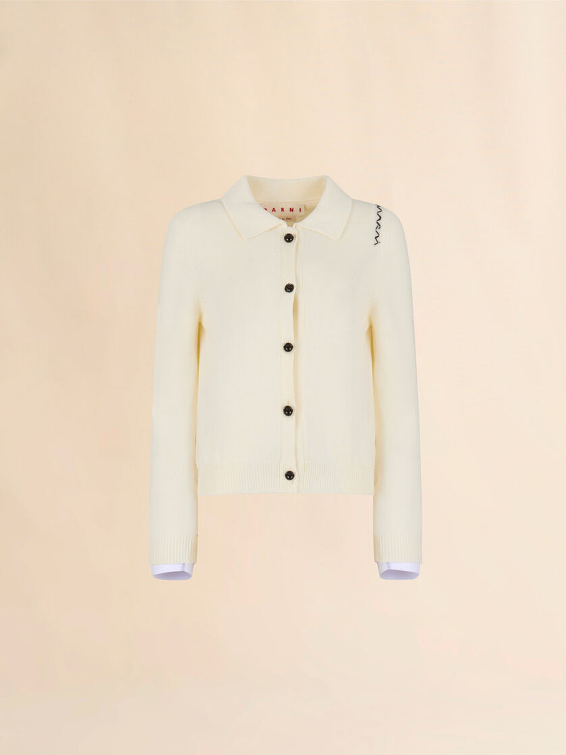 CREAM COTTON COLLARED CARDIGAN 1