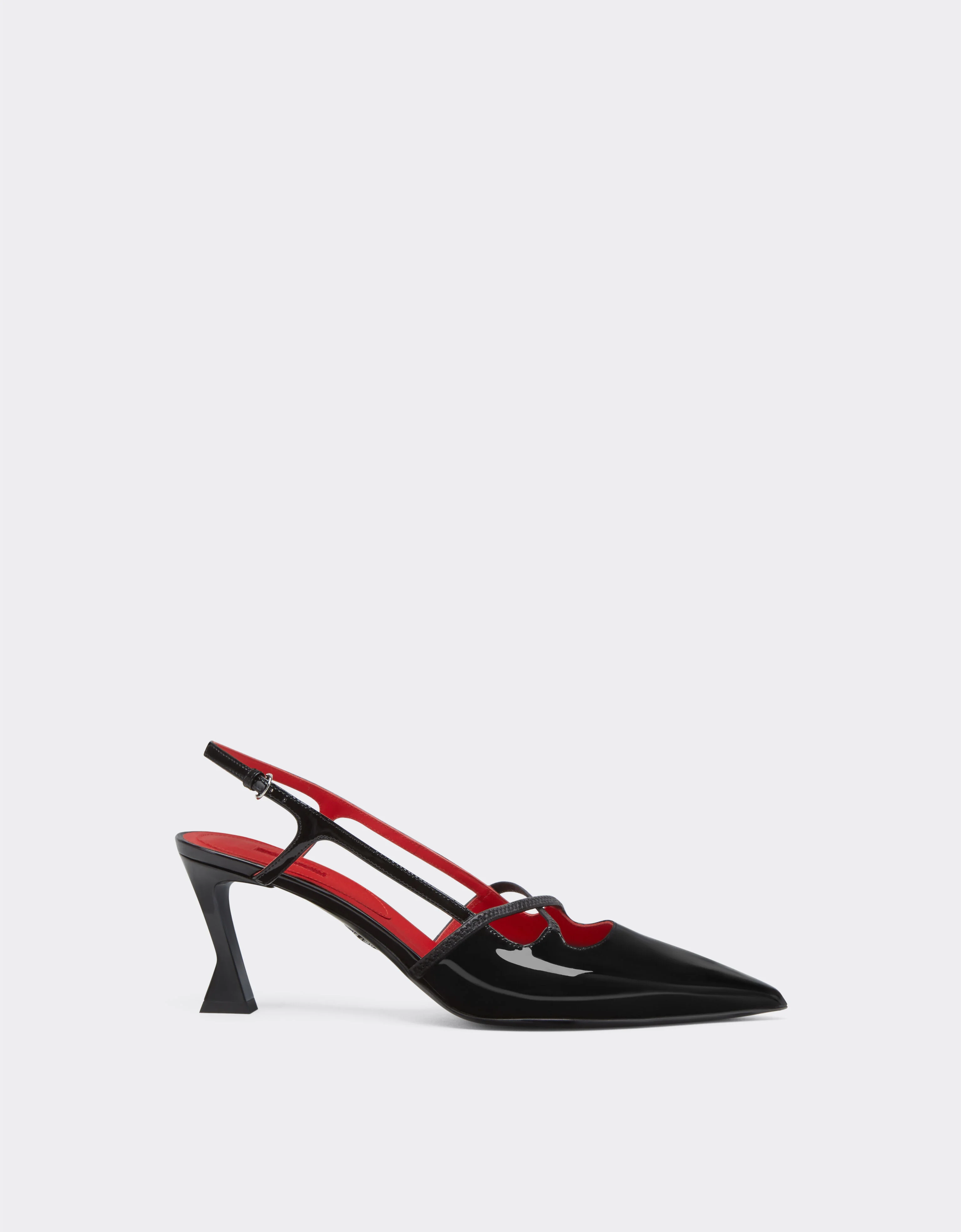 Slingback shoes in black patent leather with midi heel - 1