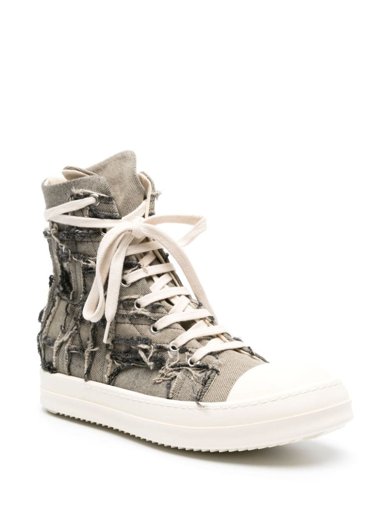 Rick Owens Slashed denim high-top sneakers outlook