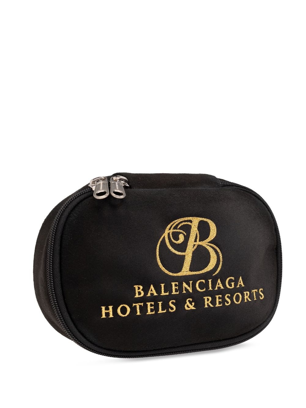 logo-embroidered velvet clutch bag - 3