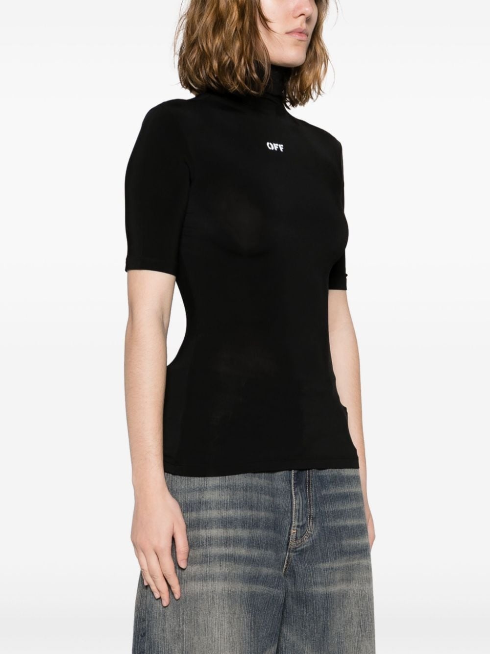 logo-print high-neck T-shirt - 3