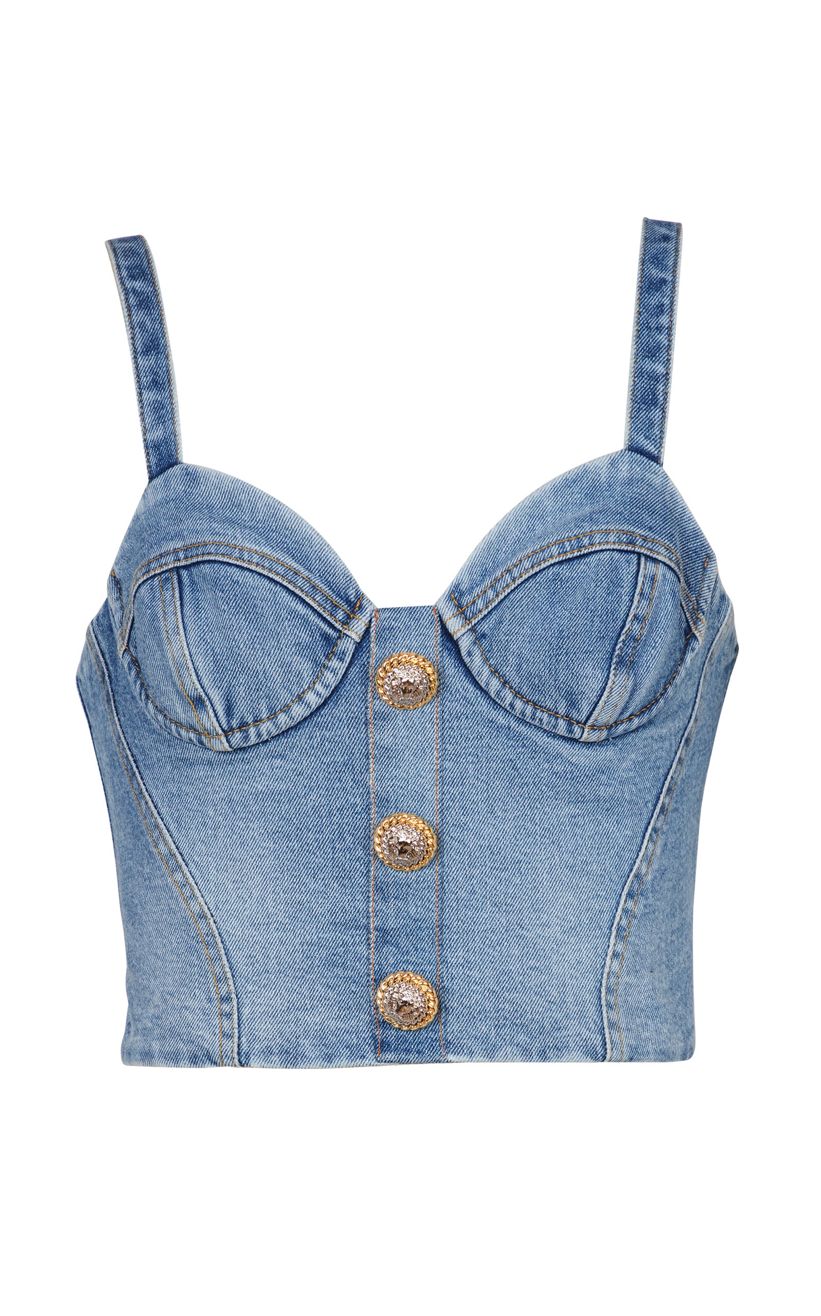 Button-Embellished Denim Bustier Top blue - 1