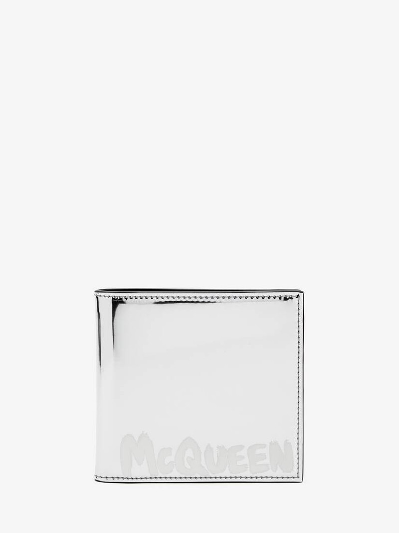 Men's McQueen Graffiti Billfold Wallet in Silver 1