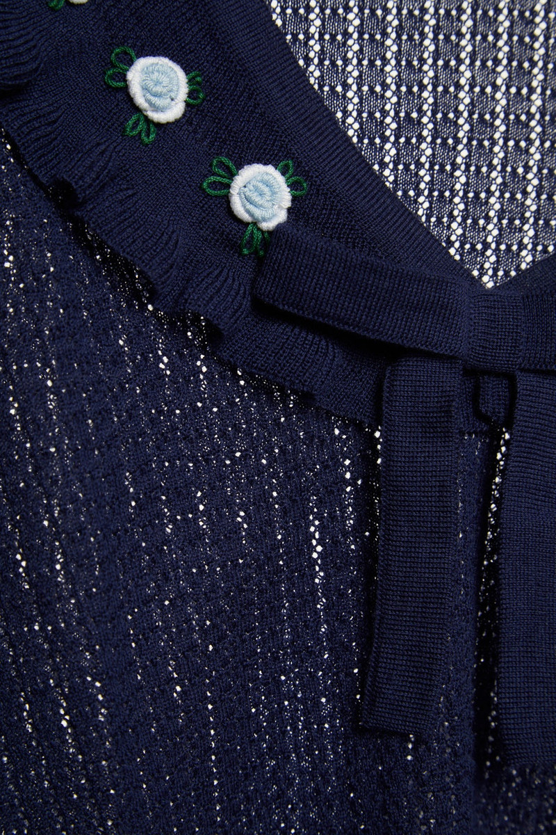 WOOL LACE KNIT V-NECK JUMPER WITH EMBROIDERY 3