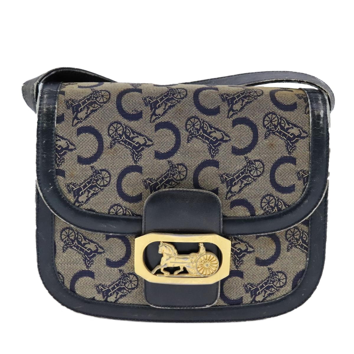 CELINE C Sulky Shoulder Bag Canvas Leather Navy - 2