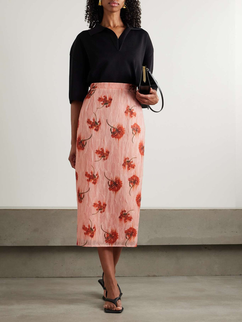 EMILIA WICKSTEAD Lorelei floral-print crinkled-organza midi skirt Baby pink outlook