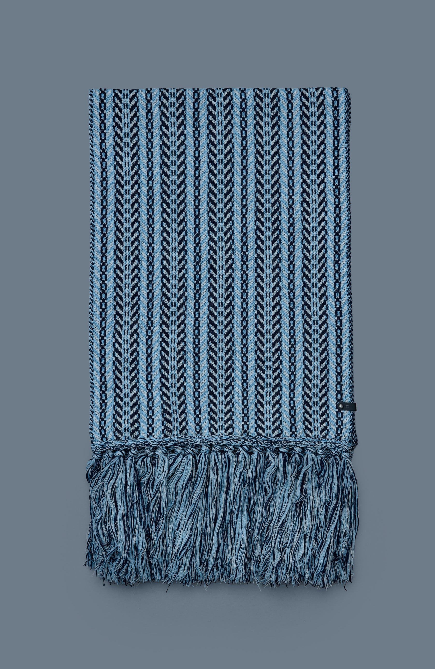 MONA-CK Rectangular Jacquard wool scarf with fringed ends - 1