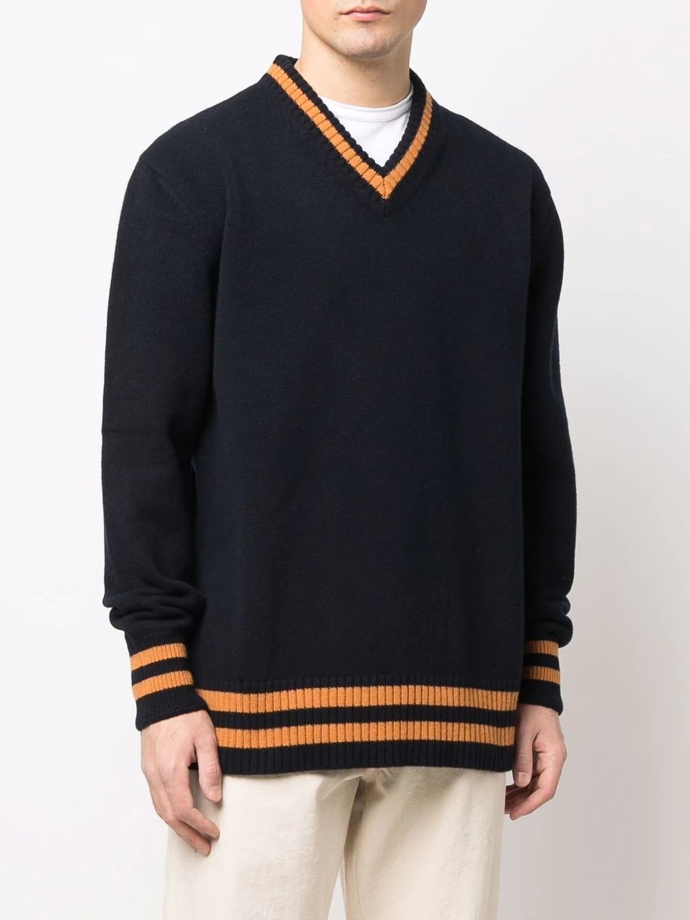 striped-trim wool jumper - 3