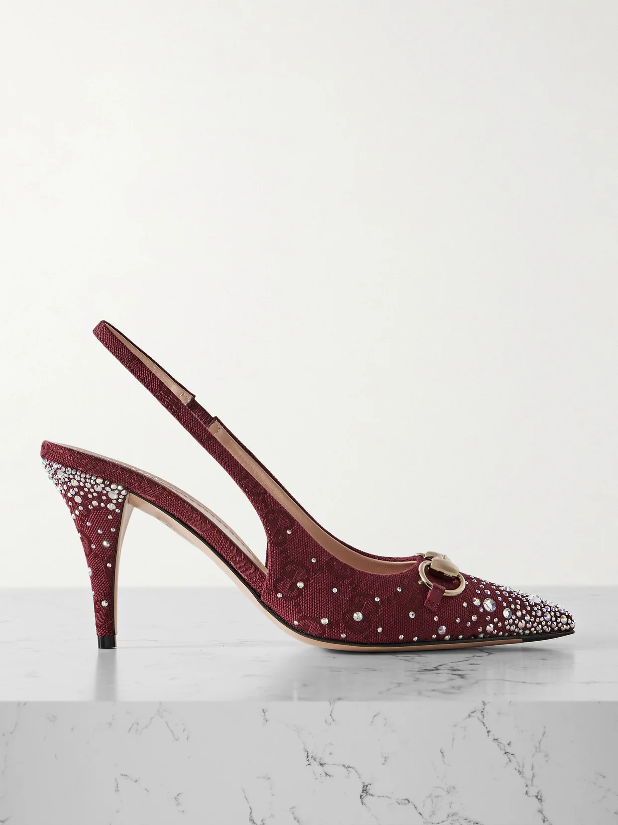 Erin Crystal-embellished Horsebit-detailed Canvas-jacquard Slingback Pumps - 1