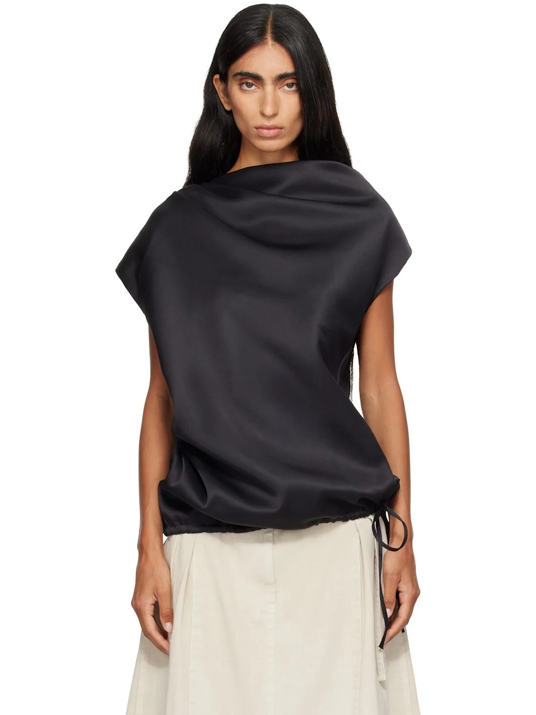Black Soft Draped Asymmetric Top - 1