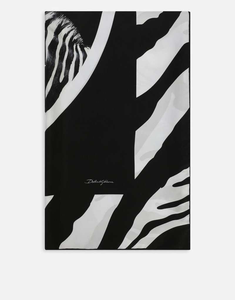 Large zebra-print twill scarf (140 x 140) 1
