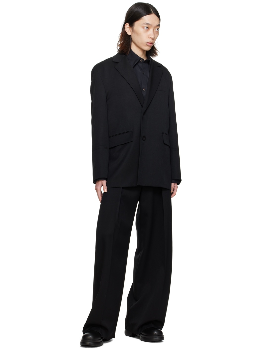 Black Notched Lapel Blazer - 4