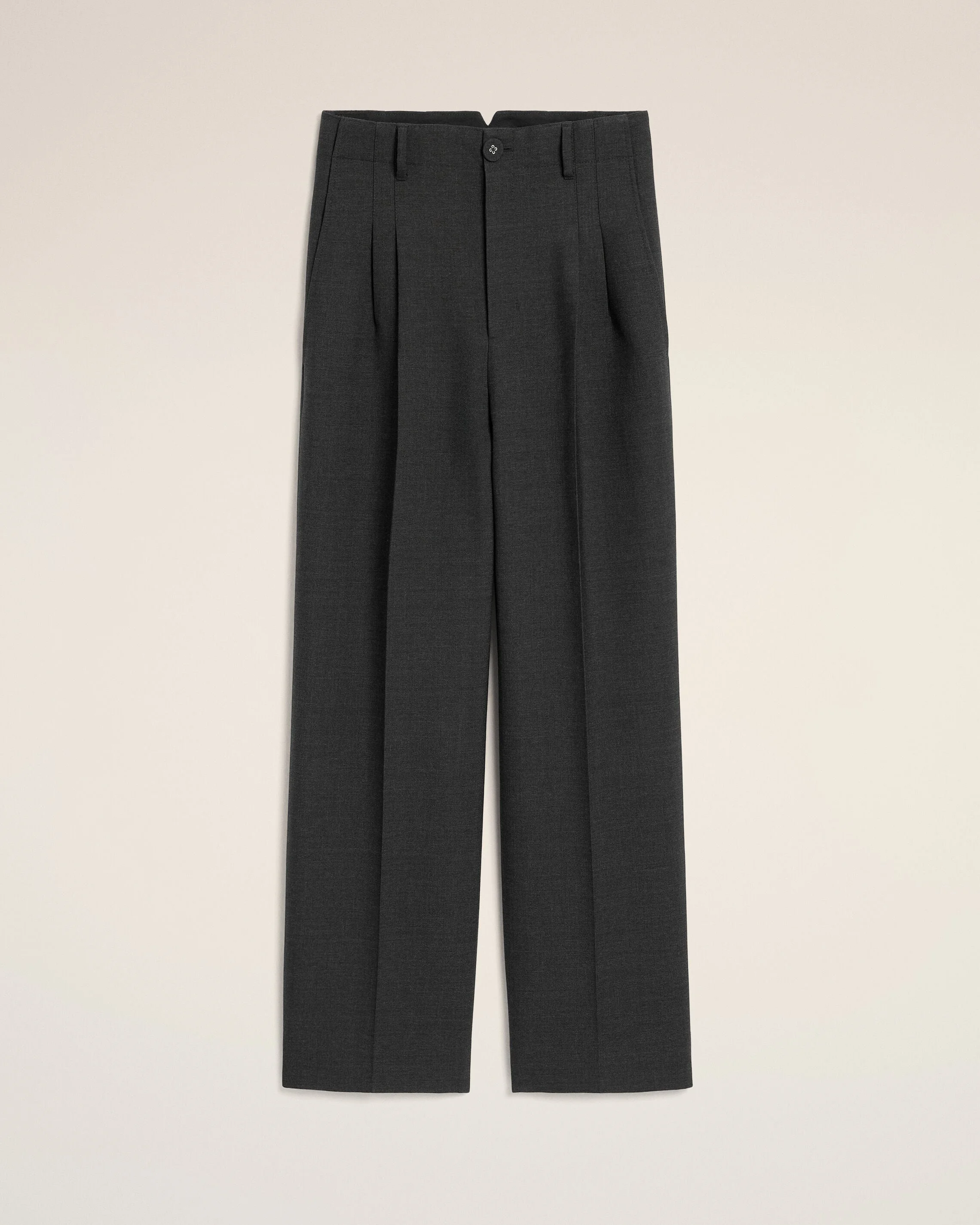 GREY HIGH-WAISTED CARROT-FIT WOOL TROUSERS - 1