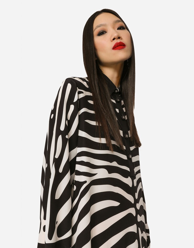 Zebra-print crepe de chine caftan - 4