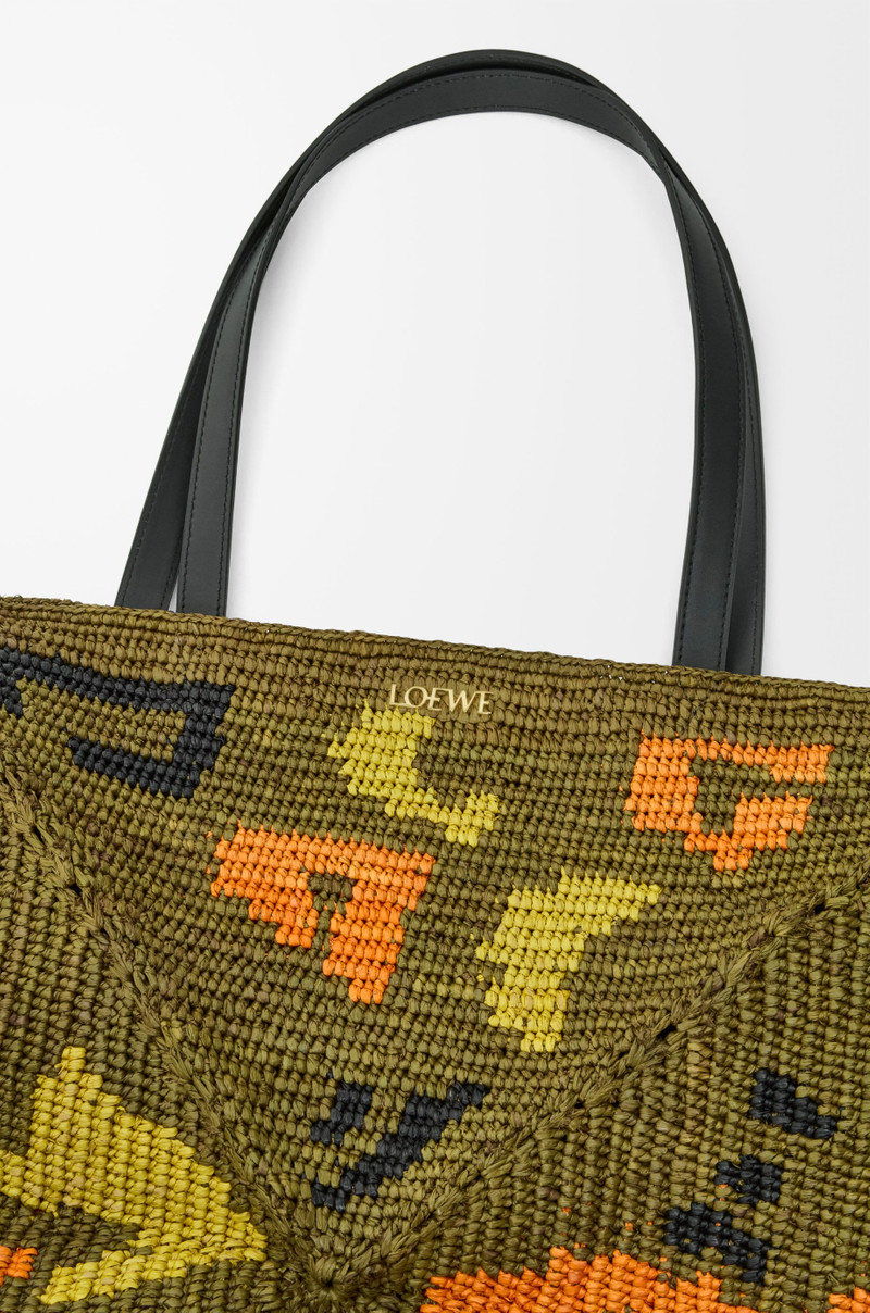 Large Puzzle Fold tote in raffia and calfskin 10