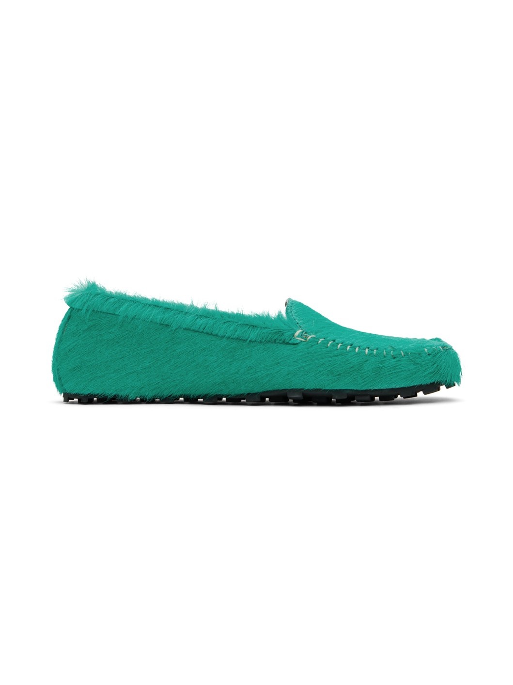 Green Calf-Hair Moc Loafers - 1