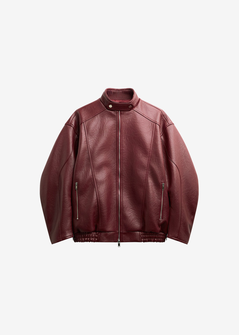 Troye Faux Leather Bomber Jacket - Burgundy 1