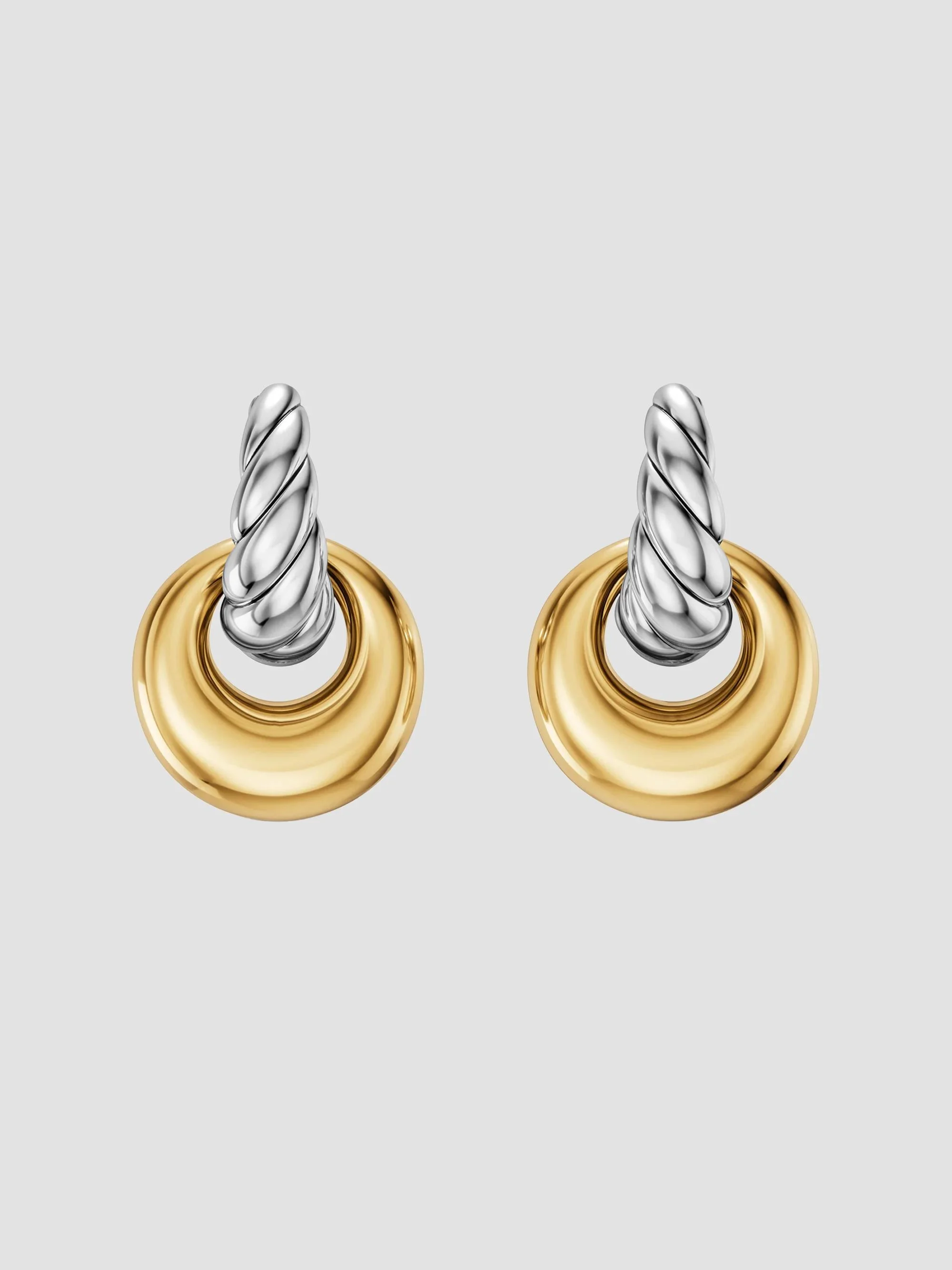 Women's Sculpted Cable Drop Earrings in Sterling Silver with 14K Yellow Gold, 23MM - Silver - 1