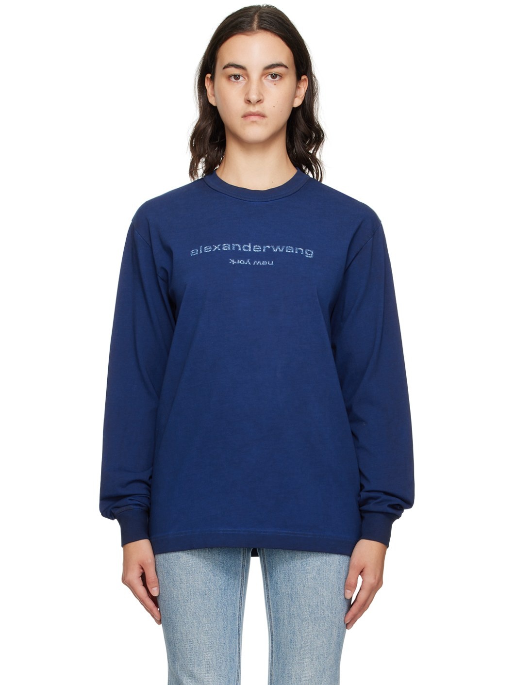 Navy Printed Long Sleeve T-Shirt - 1