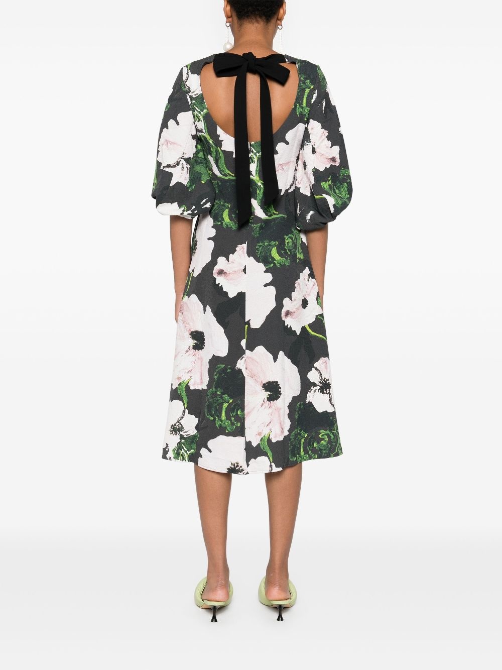 Umber Windflower volume-sleeves midi dress - 4